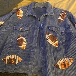 Corduroy with sequined footballs
